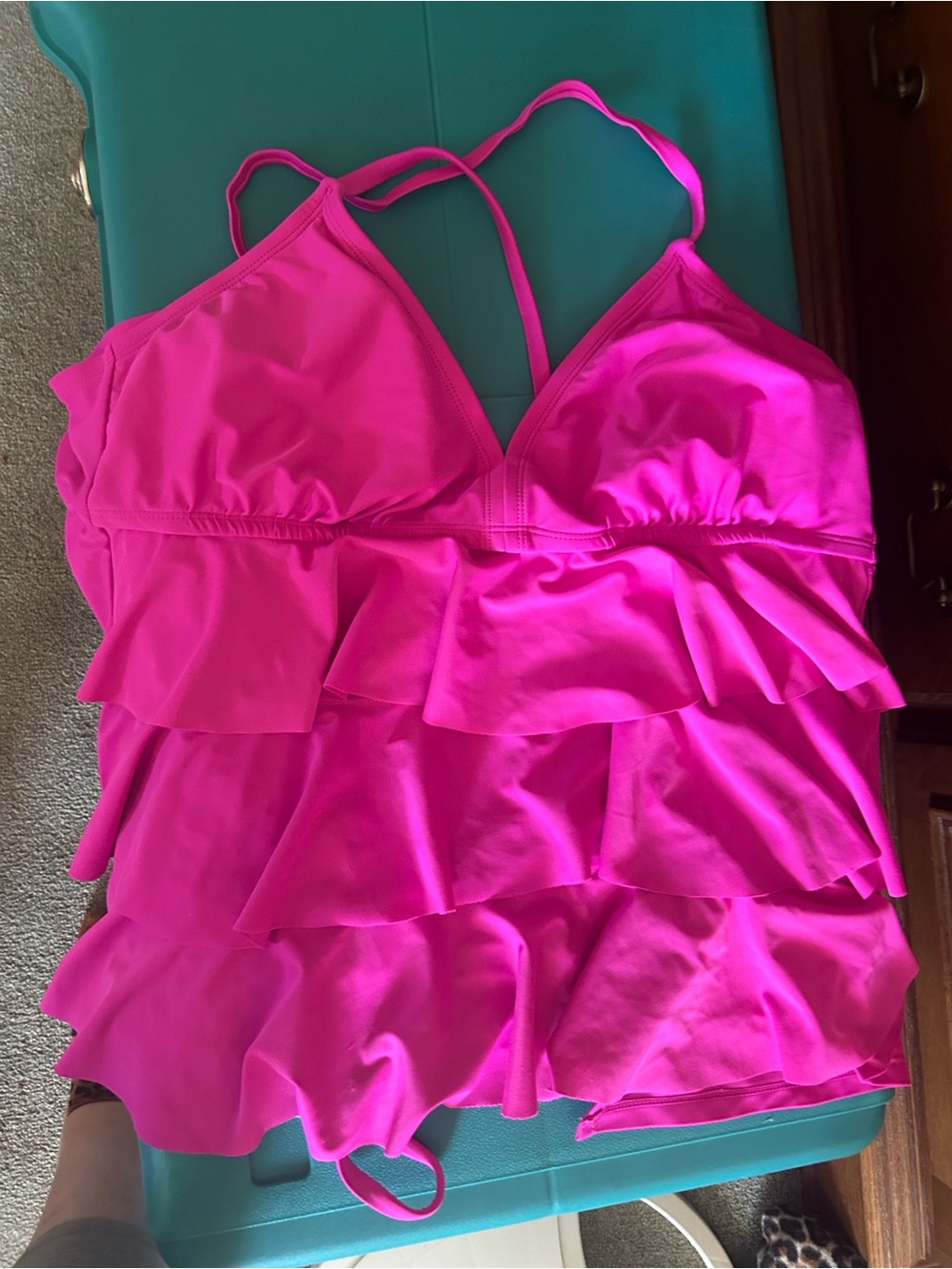 Catalina Hot Pink Ruffled Tankini Swim Top